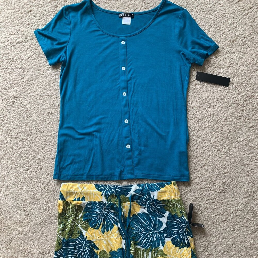Venus Women's Knit Sleep Set, Blue Tropical Multi, size XS NWT
